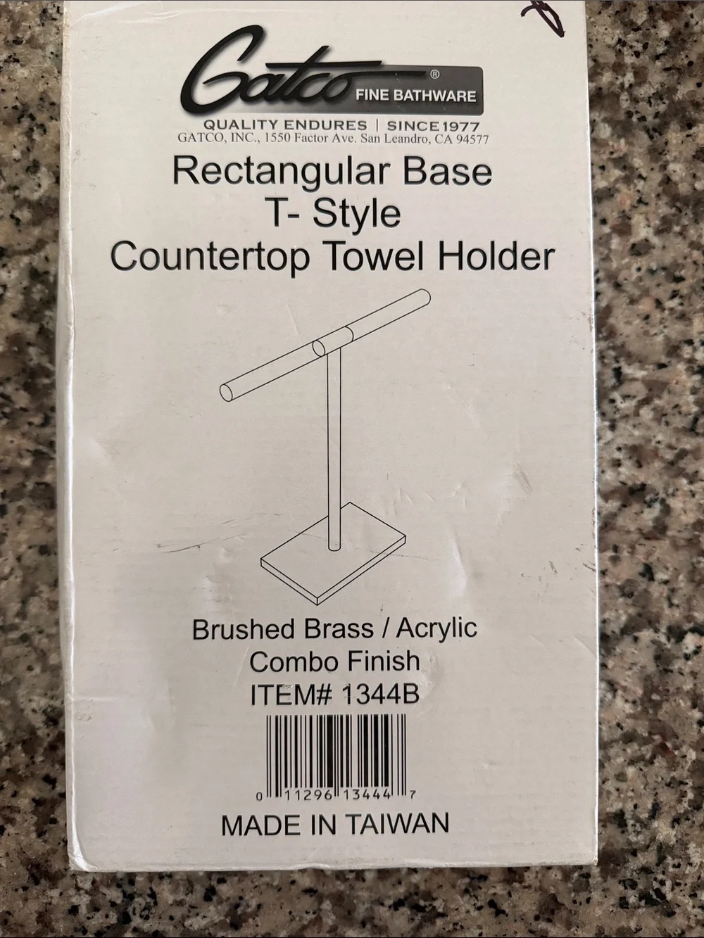 Gatco Brushed Brass and Clear Acrylic T-Style Countertop Towel Stand